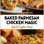 Crispy baked Parmesan Chicken breast plated with sides, perfect for Chicken Dinner and Bon Appétit moments.